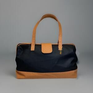 Vintage Elizabeth Arden Overnight Bag Navy Blue Faux Leather Ostrich Designer